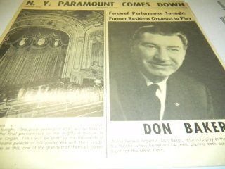 N.y Paramount Comes Down   Farewell Performance To night Former Resident Organist to Play   September 27, 1964: Music