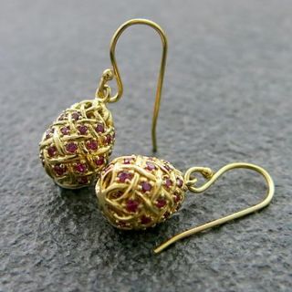 ruby pavé egg drop gold vermeil earrings by kinnari