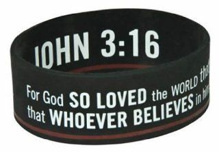 Christian Black John 3:16 Silicone Bracelet   Great for Youth   John 3:16 "For God so Loved the World That He Gave His One and Only Son That Whoever Believes in Him Shall Not Perish but Have Eternal Life": Stretch Bracelets: Jewelry