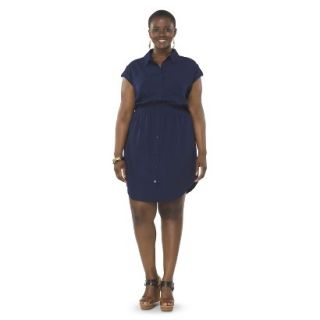 Pure Energy Womens Plus Size Utility Shirt Dress   Navy 2X