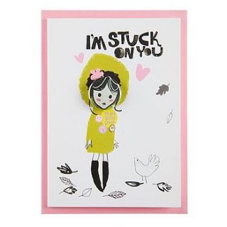 'i'm stuck on you' card with badge by love bessie