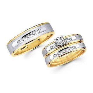 .18ct Diamond 14k Two Tone Gold Engagement Wedding Trio His and Hers Ring Set (HI, I1): Jewelry