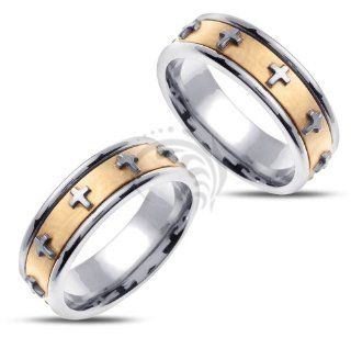 Attractive 14k White Yellow White Gold His and Hers Matching Wedding rings 7 mm Jewelry