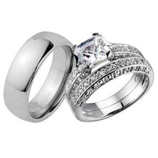 His And Hers Wedding Ring Sets Titanium Vermeil Sterling Silver Cubic Zirconia Wedding Ring Sets: Jewelry