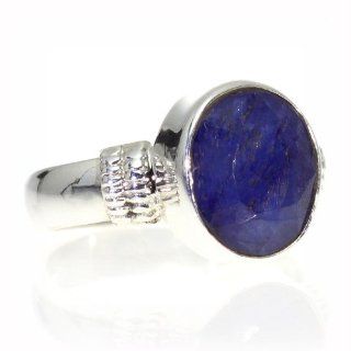 Created Sapphire Women Ring (size: 8.75) Handmade 925 Sterling Silver hand cut Created Sapphire color Navy blue 6g, Nickel and Cadmium Free, artisan unique handcrafted silver ring jewelry for women   one of a kind world wide item with original Created Sapp