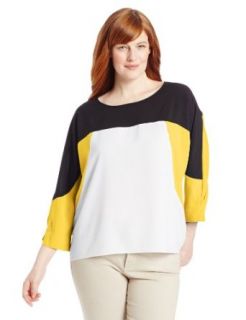 Calvin Klein Women's Plus Size Three Quarter Sleeve Hi Lo Colorblock Top at  Womens Clothing store: