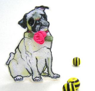 pug dog brooch with flower by mogwaii design