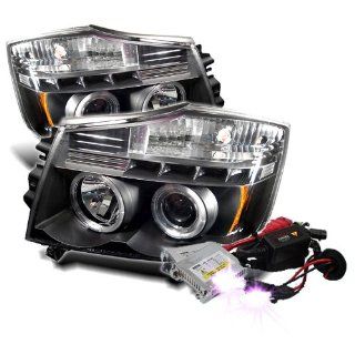 High Performance Xenon HID Nissan Titan / Nissan Armada Halo LED ( Replaceable LEDs ) Projector Headlights with Premium Ballast   Black with 10000K Deep Blue HID: Automotive