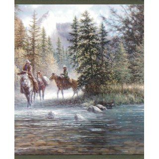 Western Horses Cowboy River Wallpaper Wall Border    