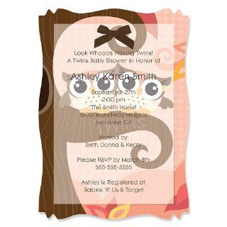 Owl Girl   Look Whooo's Having Twins   Personalized Baby Shower Vellum Overlay Invitations: Toys & Games