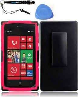 IMAGITOUCH(TM) 3 Item Combo Nokia Lumia 928 Side Stand With Holster   Black+Hot Pink (Stylus pen, Pry Tool, Phone Cover) Cell Phones & Accessories