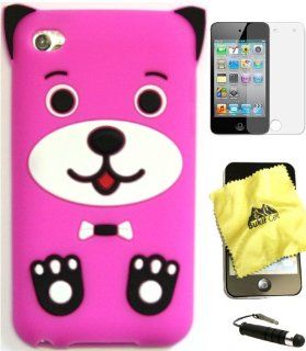 BUKIT CELL Apple IPOD TOUCH 4 4G 4TH GENERATION (ITOUCH 4 8GB 16GB 32GB) Hot Pink DOG PUPPY Silicone Silicon Case Cover + FREE Screen Protector + Bukit Cell Cleaning Cloth + Free WirelessGeeks247 Metallic Detachable Touch Screen STYLUS PEN with Anti Dust P