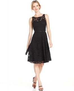 Evan Picone Sleeveless Belted Lace Dress   Dresses   Women