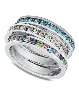 Traditions Sterling Silver and Gold over Sterling Silver Rings, Channel Set Swarovski Crystal Rings   Rings   Jewelry & Watches