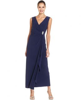 R&M Richards Petite Sleeveless Embellished Faux Wrap Gown   Dresses   Women