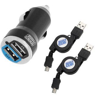 BIRUGEAR Metallic Black 2 Port USB Car Charger Adapter 2A + 2 x 3FT Retractable Sync & Charge Cable for Samsung Galaxy S5 S4, Galaxy Note 3 2, Galaxy Mega 6.3 and more: Cell Phones & Accessories