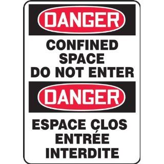 Accuform Signs FBMCSP230VA Aluminum French Bilingual Sign, Legend "DANGER CONFINED SPACE DO NOT ENTER/DANGER ESPACE CLOS ENTREE INTERDITE", 10" Width x 14" Length x 0.040" Thickness, Black/Red on White: Industrial Warning Signs: In