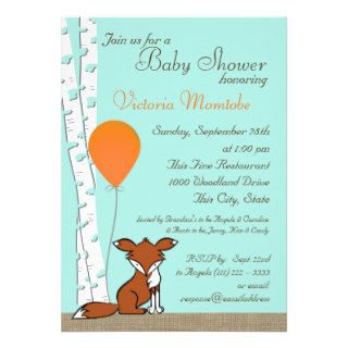 Fox Balloon and Birch Woodland Baby Shower Custom Invites
