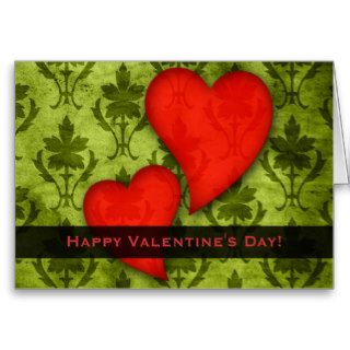 Happy Valentines Day Vintage Red Hearts Green Greeting Card