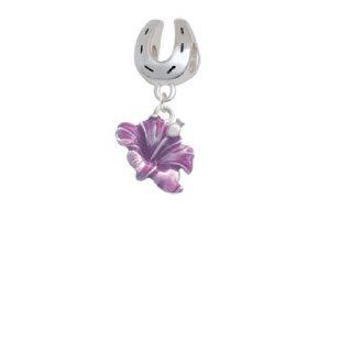 Purple Hibiscus Flower Silver Lucky Horseshoe Charm Bead Dangle: Delight & Co.: Jewelry