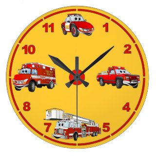 Fire Dept Cartoon Clock Orange