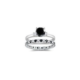 2.73 Cts Black & White Diamond Engagement & Wedding Ring Set in 18K White Gold. 3 Jewelry
