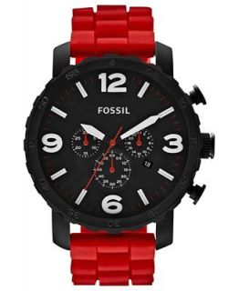 Fossil Mens Chronograph Nate Red Silicone Strap Watch 50mm JR1422   Watches   Jewelry & Watches