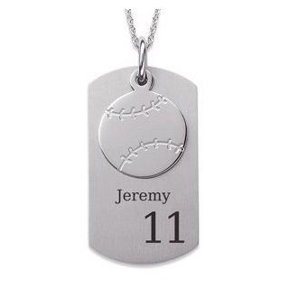 Stainless Steel Baseball Engraved Dog Tag Necklace: Jewelry