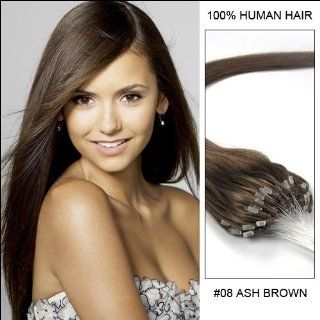 Wedding Season 22" inches Loop Micro Ring Beads Tipped Premium Remy Human Hair Extensions_100 Strands_Ash Brown_8_(0.5g/s)_50g Weight Straight Style  Beauty