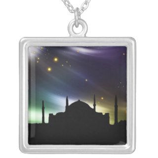 Islamic necklace with black mosque and star sky