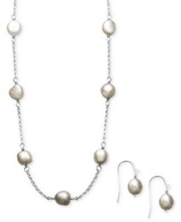 Fresh by Honora Pearl Necklace and Earring Set, Sterling Silver Gray Multicolor Cultured Freshwater Pearl (7mm)   Jewelry & Watches