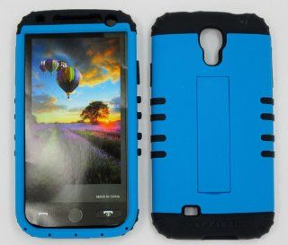 Case Cover Hybrid Rubber Samsung Galaxy S4 Hard Black Skin+Fluorescent Blue Snap: Cell Phones & Accessories