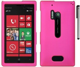 Hot Pink Rubberized Hard Cover Case with ApexGears Stylus Pen for Nokia Lumia 928 by ApexGears: Cell Phones & Accessories
