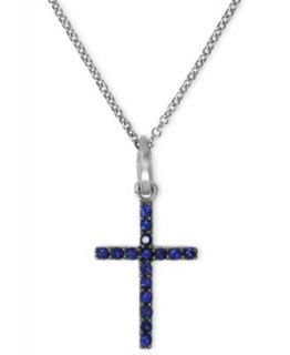 10k White Gold Necklace, Sapphire Sideways Cross Pendant (3/8 ct. t.w.)   Necklaces   Jewelry & Watches