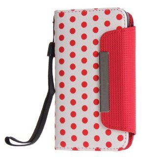 Otterca Polka Dot Wallet Flip Premium Leather Case Pouch Cover for iPhone 4 4s White/Red With Stylus: Cell Phones & Accessories