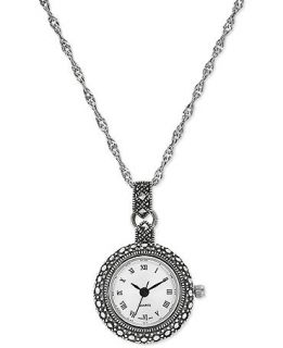 Genevieve & Grace Sterling Silver Marcasite Clock Pendant Necklace   Necklaces   Jewelry & Watches