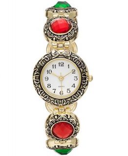 Charter Club Womens Red and Green Stone Gold Tone Bracelet Watch 26mm   Fashion Jewelry   Jewelry & Watches