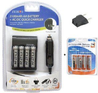 3100MAH AA NIMH Rechargeable Batteries + 110V/220V Rapid Home Car Charger For The Panasonic DMC LS75 DMC LZ7 DMC LZ8 DMC LC50 DMC LC20 DMC LS1 DMC  LZ1 DMC LZ2 DMC LC43 DMC LC70 DMC LC80 DMC LC33 + 4 Extra AA Batteries : Camera And Camcorder Battery Charge