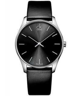 Calvin Klein Watch, Mens Swiss Classic Black Leather Strap 38mm K4D211C1   Watches   Jewelry & Watches