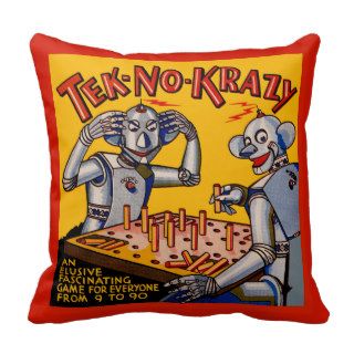 Vintage "Tek No Krazy" Robot Game Graphic Pillow
