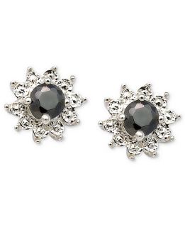 Sterling Silver Earrings, Black Diamond Halo Stud Earrings (3/4 ct. t.w.)   Earrings   Jewelry & Watches