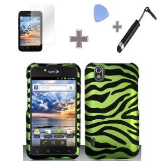 Rubberized Bold Green Zebra Snap on Design Case Hard Case Skin Cover Faceplate with Screen Protector, Case Opener and Stylus Pen for LG Marquee LS855 / Optimus Black (Sprint/Boost): Cell Phones & Accessories