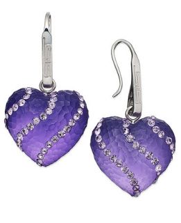 SIS by Simone I Smith Platinum Over Sterling Silver Earrings, Purple Crystal Cloud Heart Drop Earrings   Earrings   Jewelry & Watches