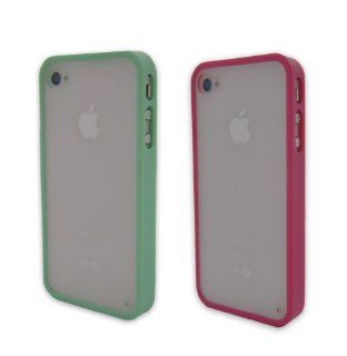 2pcs Cute Colorful Soft Trim High Clear Back Hard cover Slim Frame Bumper Case Skin For iPhone 4 4G 4S 4GS Hot Pink Mint Green Gifts Home button sticker Fashion Cell Phones & Accessories