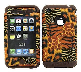 3 IN 1 HYBRID SILICONE COVER FOR APPLE IPHONE 3G 3GS HARD CASE SOFT BROWN RUBBER SKIN GIRAFFE TIGER LEOPARD CF TE165 KOOL KASE ROCKER CELL PHONE ACCESSORY EXCLUSIVE BY MANDMWIRELESS: Cell Phones & Accessories