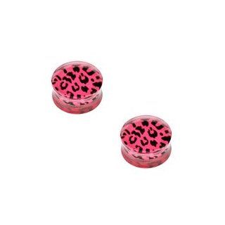 Pink Leopard Skin Print Double Flared Acrylic Saddle Plugs  00G (10mm)  Sold as a Pair Jewelry