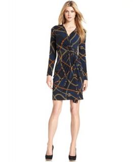 MICHAEL Michael Kors Long Sleeve Printed Faux Wrap Dress   Dresses   Women