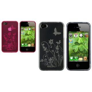 CommonByte Smoke+Pink TPU Flower Skin Case Cover Accessory For Verizon Apple iPhone 4 4S 4G: Cell Phones & Accessories