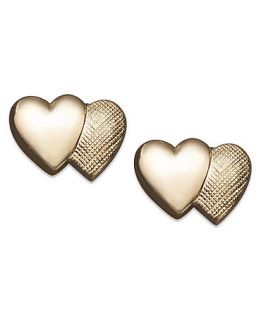 Childrens 14k Gold Earrings, Double Heart Stud   Earrings   Jewelry & Watches