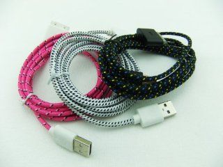 Lot of 3pcs Ruggedized Braided Fabric Colorful 10ft 3m 3meters Extra Long 30pin USB 2.0 Charger Cable Cords for Iphone 4 4s Ipod Touch 4 Nano 6 Black White Hotpink: Cell Phones & Accessories